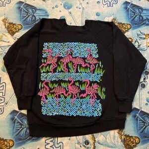 Vintage 80s Sparkle Flamingo Crewneck‎ Sweatshirt